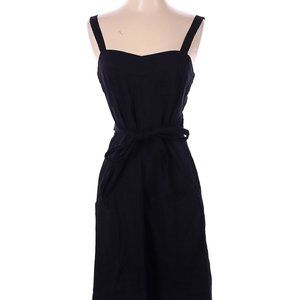 Theory Linen Blend Black Beatrice Smocked Back Dress Size Small